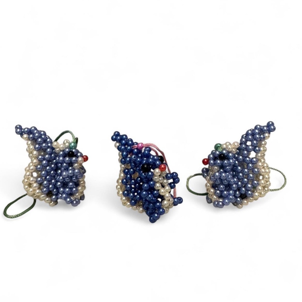 Beaded Blue Squirrel Ornaments – 3 Pack Handmade Kawaii Décor